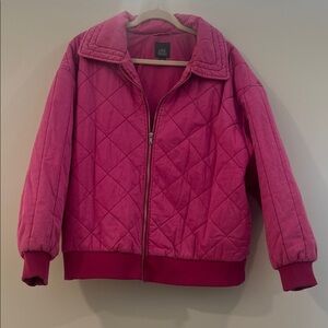 Free People Quilted Pink Bomber Jacket